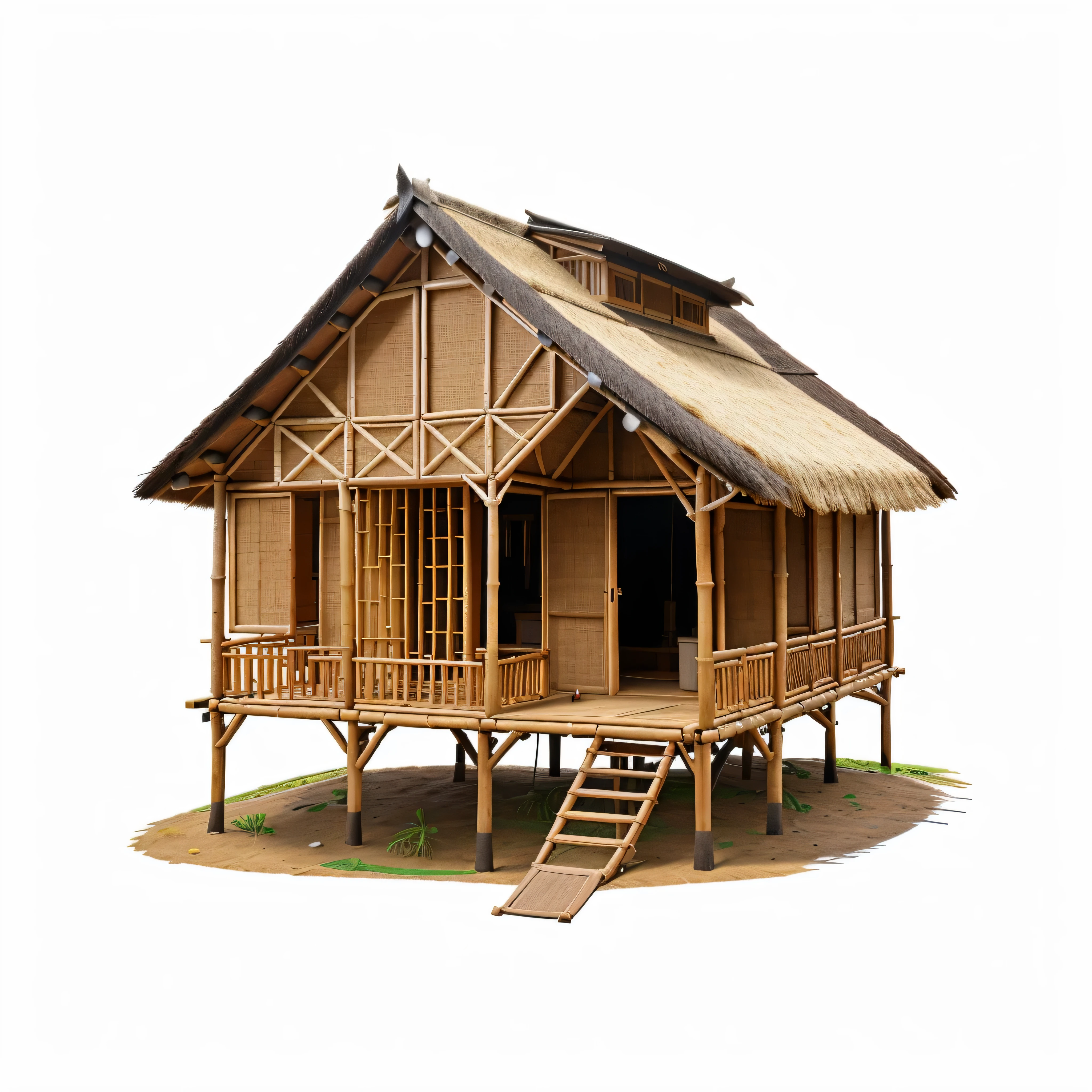 2D of​ a there is a small hut with a thatched roof and a table, hut, bamboo huts, tribe huts in the jungle, wooden house, flat illustration, wooden cottage, longhouse, makeshift house, highly detailed illustration.”, detailed 2d illustration, house illustration, thatched roof, flat, illustration