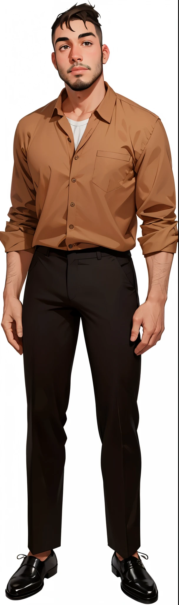 a drawing of a man in a shirt and pants , detalhes do corpo inteiro, single character full body, Nice anime pose, detalhes mais realistas, retrato de corpo inteiro, corpo inteiro altamente detalhado, !!retrato de corpo inteiro!!