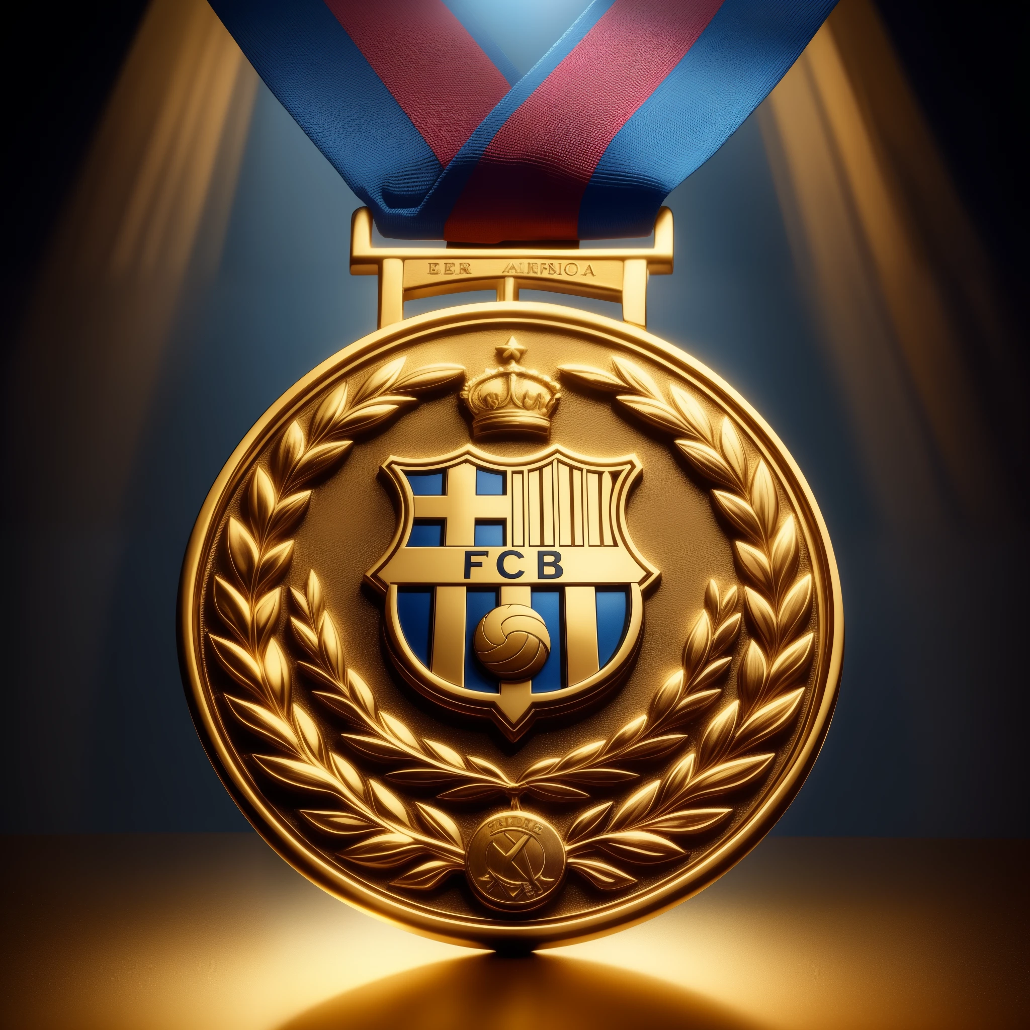 a close up of a medalha with a ribbon around it, CGI premiado, FC Barcelona, medalha de ouro ornamentada, o melhor de sempre, medalha, Detalhe soberbo 8 K, inspirado em Arnold Bronckhorst, alto detalhe 8k, alto detalhe 8 k, feito de bronze, oficial, altamente detalhado. Realistic award, Altamente detalhado 4K premiado