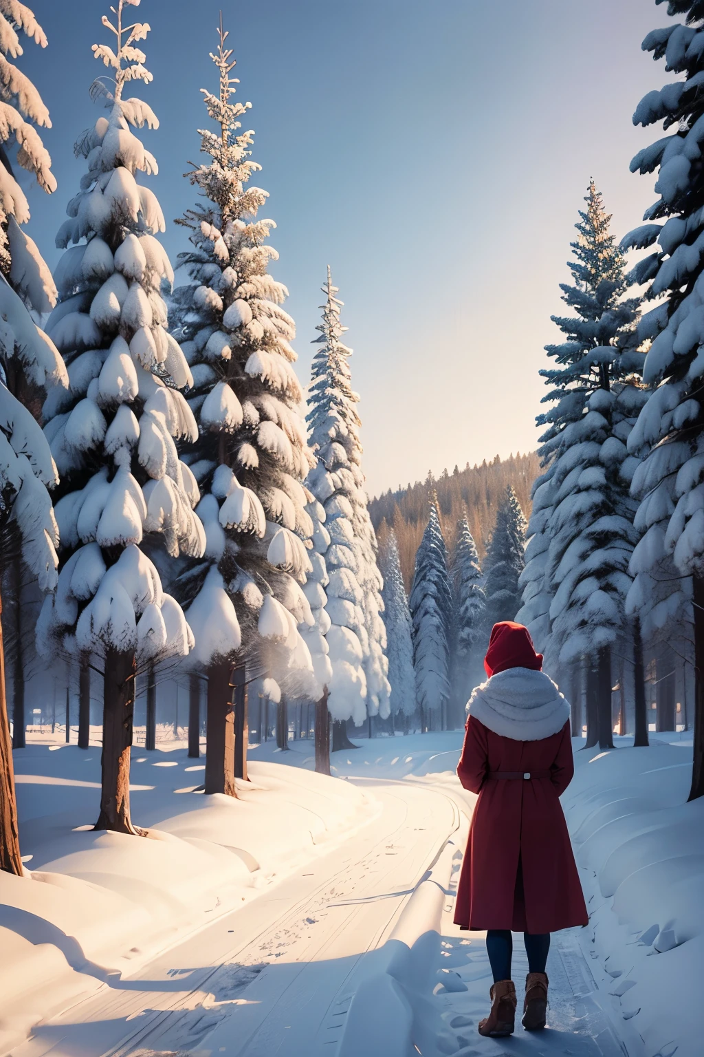 Snow scenery and decorated pine trees:
Create a magical and festive atmosphere.