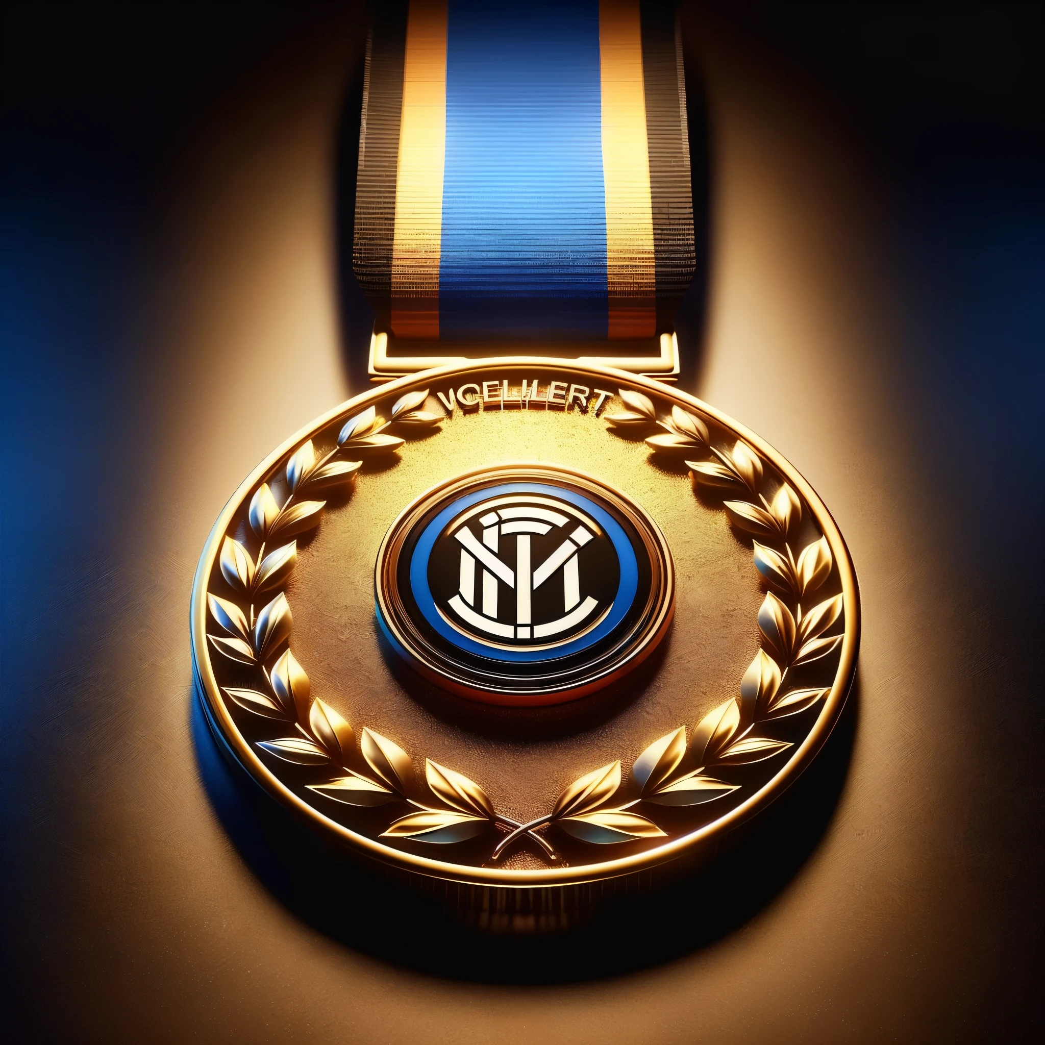a close up of a medalha with a blue ribbon around it, renderizado em cinema 4 d, renderizado em cinema4d, medalha, medalha de ouroha, CGI premiado, Directed by: Frederik Vermehren, renderizado em keyshot, conquista monumental, Directed by: Dietmar Damerau, oficial, renderizado em cinema 4 d octane, Directed by: Luis Miranda, cinema 4d render 8k Front view Luxurious background