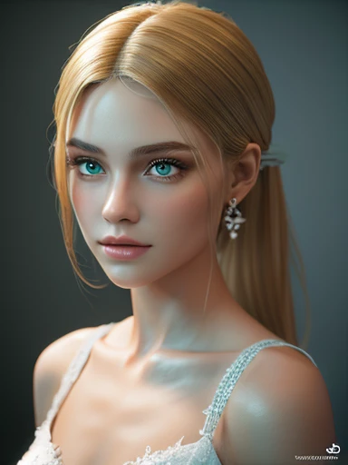 Immerse yourself in the elegance and sophistication of a beautiful blonde girl with seductive glowing green eyes. Utilizing 3D technology and 8K resolution Octane rendering、Creates an ultra-realistic depiction of her detailed face. Intricate sharp details and smooth rendering style, Combination with cinematic studio delighting, Make this artwork a true masterpiece. Get ready to make a splash with ArtStation becoming a trendsetter in the digital art community.wedding dress