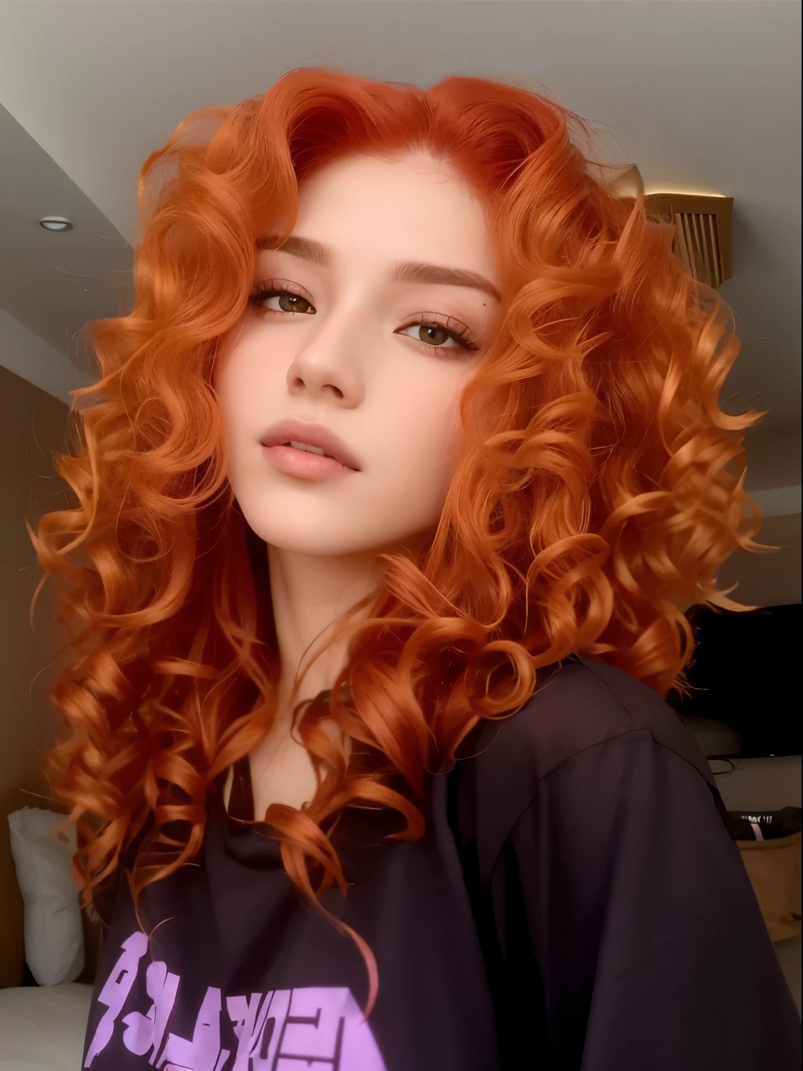 um close up de uma mulher com cabelos ruivos e uma camisa preta, encaracolado copper colored hair, with encaracolado red hair, encaracolado red hair, red encaracolado hair, gengibre cabelo ondulado, cabelos cacheados vermelhos, flowing cabelo de gengibre, wild cabelo de gengibre, cabelo de gengibre, encaracolado, longos cabelos vermelhos cachos, red hair and attractive features, pale skin encaracolado blond hair, with long encaracolado hair