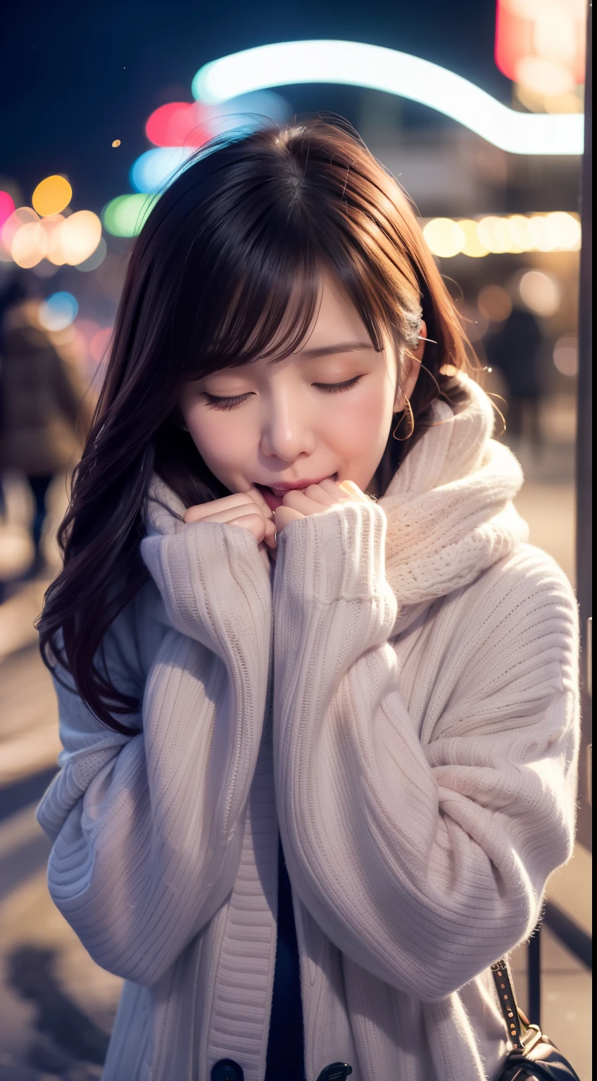 30 year-old woman、ren、Cute winter clothes outside、，closed her eyes，very excited，suffocating，I can't breathe，climax，climax，It's almost gone，go，Blushlush，trembling，I can't stand it，Cramps，die、Opening Mouth