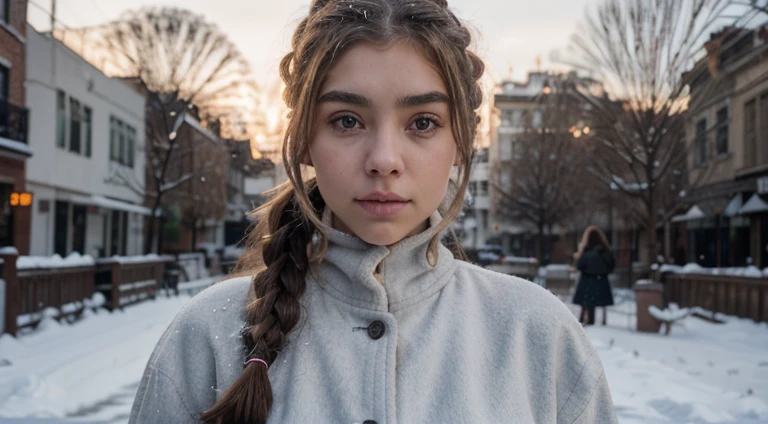 a woman that is standing in the snow, with brown hair , :: madison beer, streaming, pigtail, photorealistic - h 6 4 0, 🎀 🧟 🍓 🧚, see, live2d, looks like laura barriales, —ar 16:9, sam nassour, 5 0 s, insanely cute, frontal close up, straight eyebrow insanely cute, paladin, grey turtleneck coat, imogen poots, imogen poots paladin
wearing a white winter coat, 4 k editorial photograph, coat, sony a7iii, sony a 7 iii