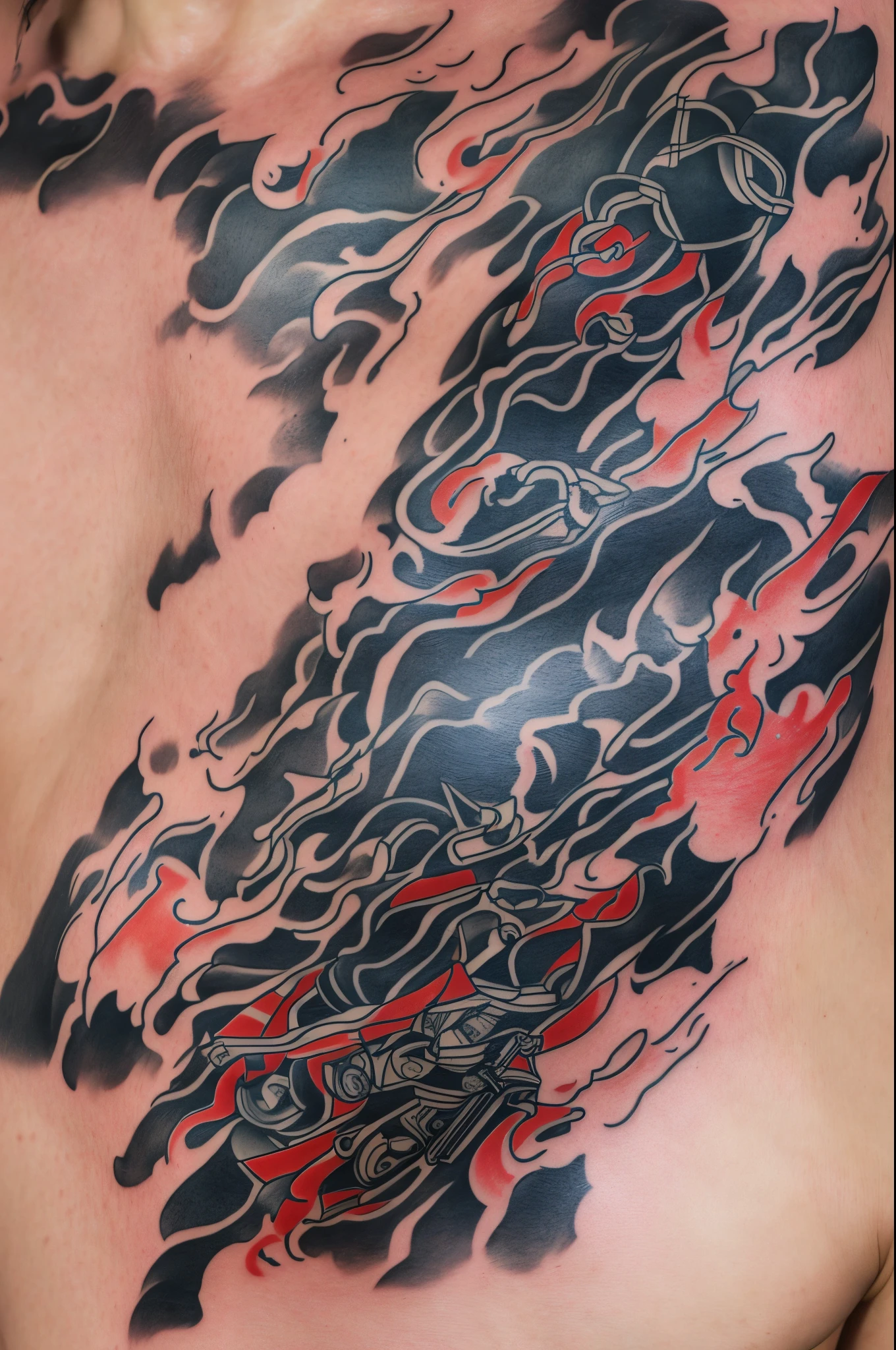 tatouage flamme rouge noir très grand japanese