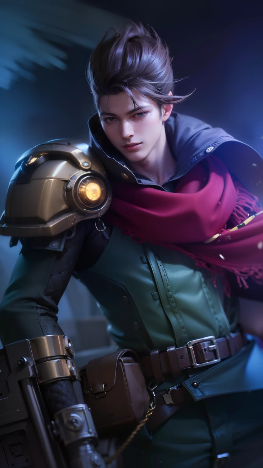 masculine male, masterpiece, ((perfect eyeest quality, (semirealism:1.9), beautiful lighting, (extremely detailed CG unity 4k fhd wallpaper), High Detail, Sharp focus, dramatic outdoors, 1 boy ,19 years old, black hair, light purpel eyes, smile.