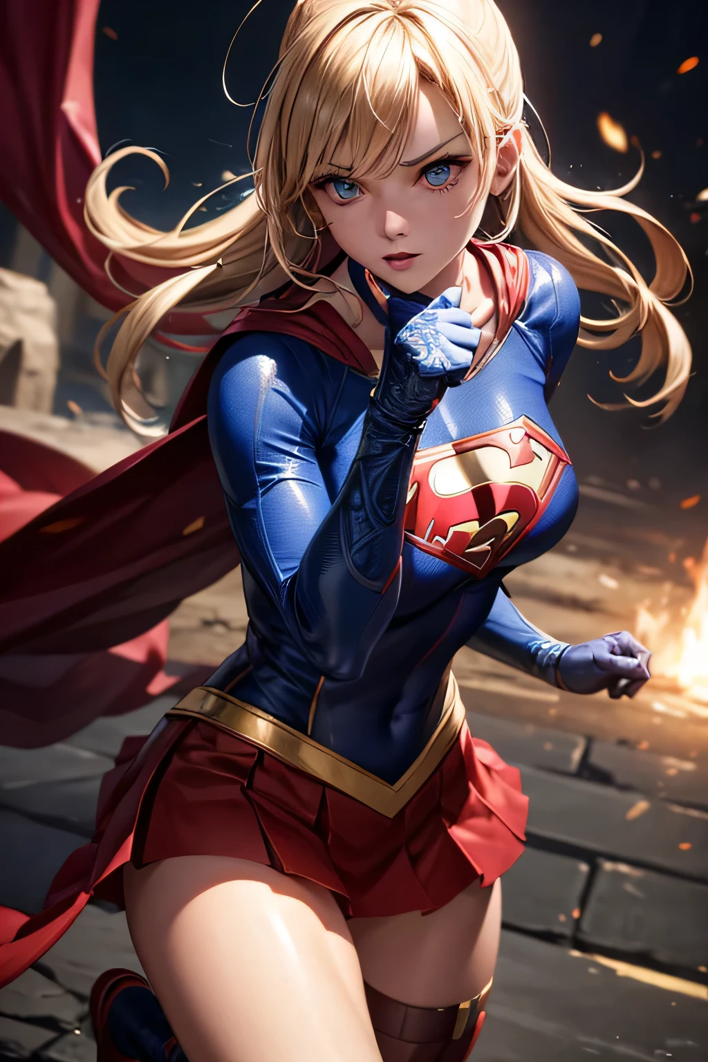 Superhero Supergirl, combat stance, highly detailed, sexi, revealing, vibrant appearance, creative behavior, extremly detailed, imaginative, , spontaneous, highest quality, skin texture, intricate details, (cinematic lighting), RAW photo, 8k, masterpiece,best quality,ultra-detailed,very detailed illustrations,extremely detailed,intricate details,highres,super complex details,extremely detailed 8k cg wallpaper,