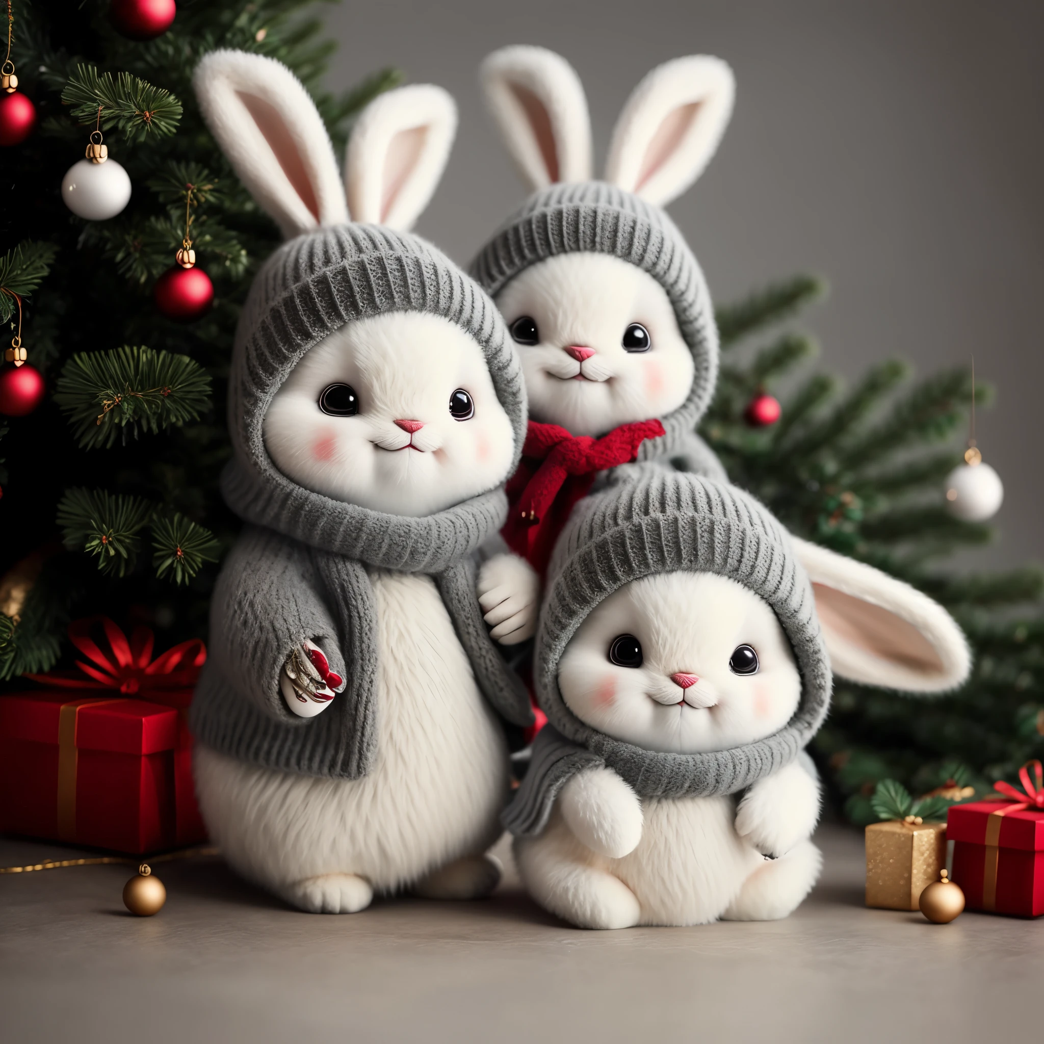 bunny, blur, bunny, Christmas tree and gifts, nature, depth of field, to8contrast style, DARK_Glam, wearing DRK_Glam, deep shadows, (dark: 1.4), (8k, RAW photo, best quality, masterpiece: 1.2)