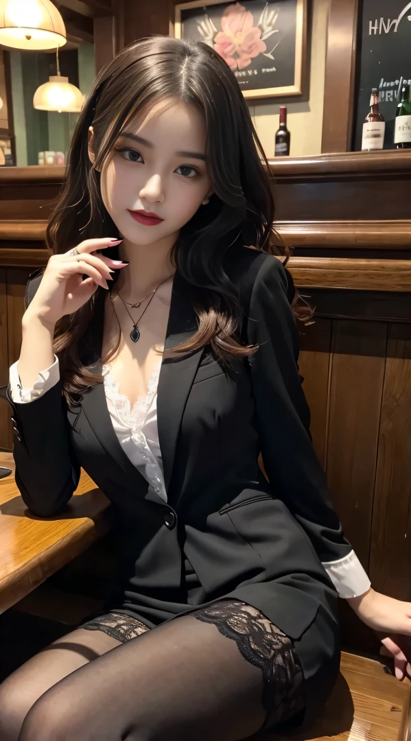LTRA Details、Fascinating beauty、Dainty woman、Piercing eyes、Cool Girl、Wavy Hair、Suit、Black pantyhose、Evil Female Executive、Evil Fall、brainwash、lacy fabric、Glossy legs、black lipstick、Lip gloss、Smirk、wickedな表情、Suspicious look、Hollow eyes、wicked、Reaching out、Arms up、In the pub、Palm forward、Drink a drink、Pendants