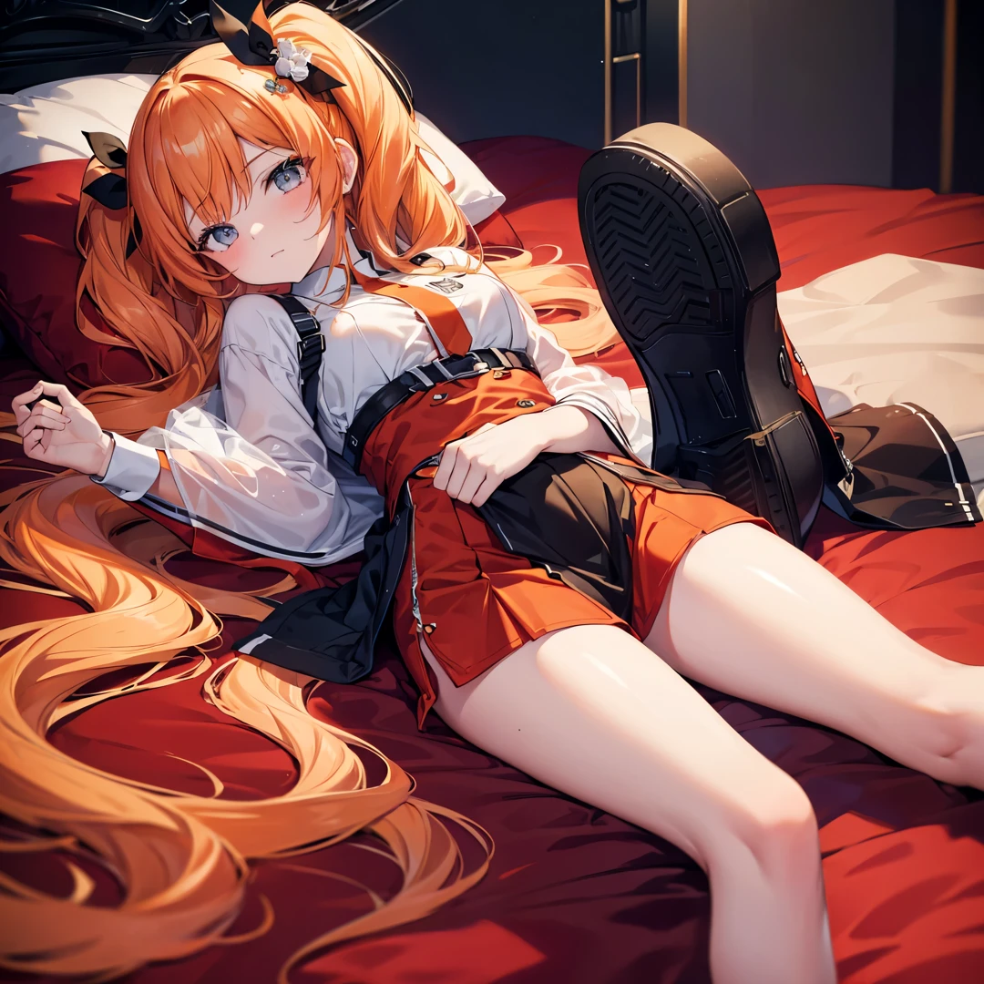 Anime girl lying on bed，legs crossed, Holo is a wolf girl, seductive anime girls, holo if a wolf girl, Anime girl with long hair, holograph, Blonde anime girl with long hair, Smooth anime CG art, Beautiful anime girl, (Anime girl), asuna yuuki, Cute anime girl, nightcore