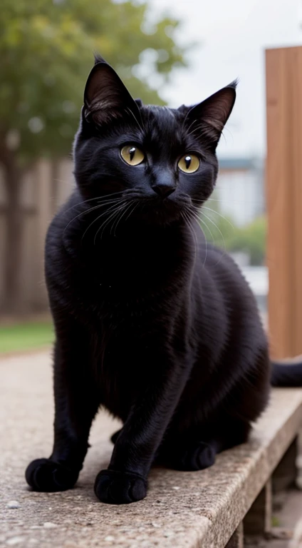 (Best Quality,Realistic,hight resolution:1.2),Ultra-detailed,three dimensional illustration of an adorable black cat (with bright, expressive eyes), adult cat sitting on the roof, looks at the audience, a closeup of a, background - city, realistic image, photo, Professional quality image., display of cat attractiveness