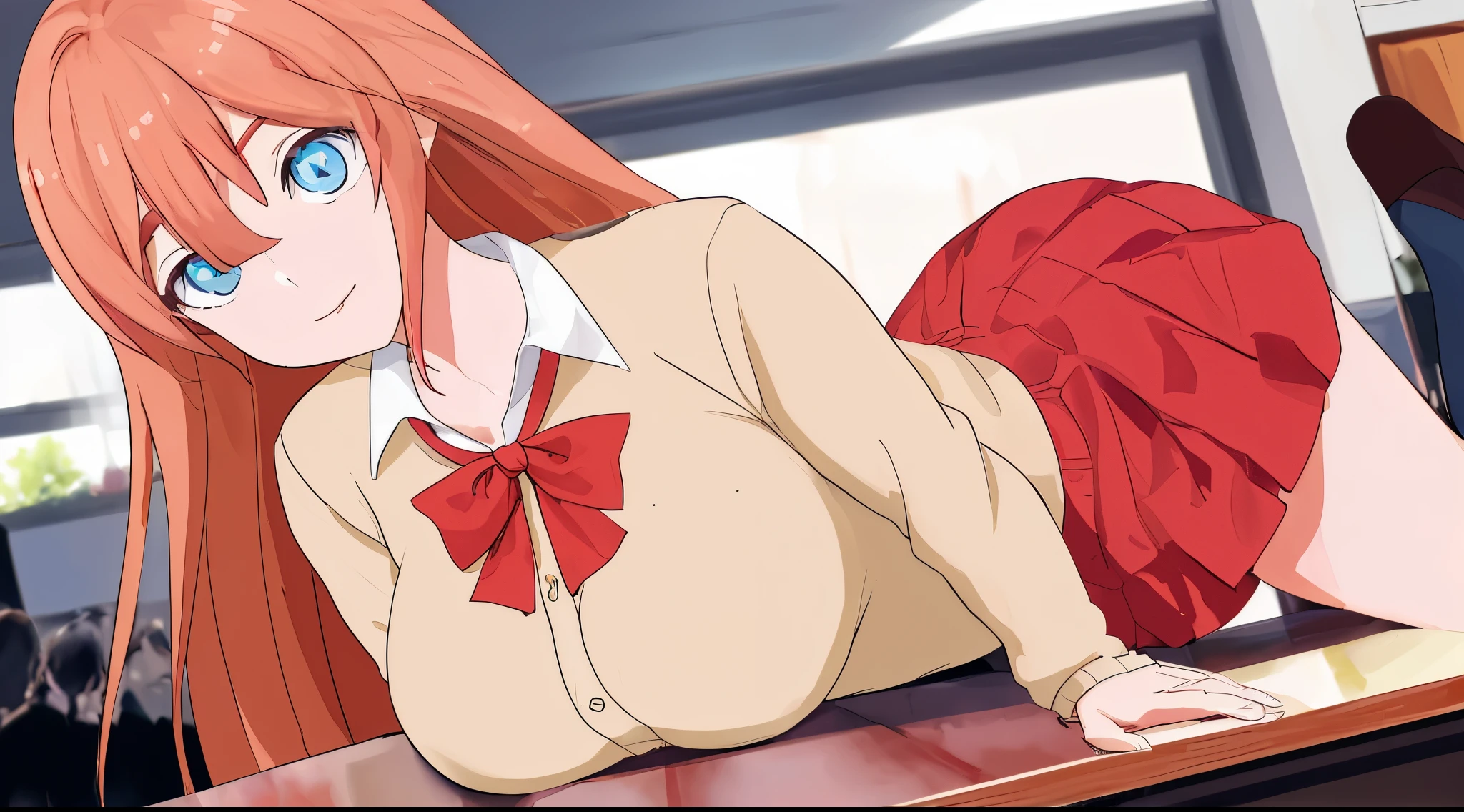 inoue orihime, inoue orihime, Long hair, Orange hair, (Brown eyes:1.5), Take off your uniform, bow ribbon, Neck ribbon, Bow, bowtie, Red bow, White collared shirt, looking at the viewers, BREAK (masutepiece:1.2), Best Quality, High resolution, Unity 8k壁纸, (Illustration:0.8), (Beautiful detailed eyes:1.6), extra detailed face, Perfect Lighting, extremely details CG, (Perfect hands, Perfect Anatomy),(Detailed ultra-oily shiny skin:1.1)、oily shiny thighhigh、NSFW,(vaginal,SEX),Cowgirl、(((1man with 1woman,Having sex)),girl on top,Straddling,SUI,bed),(Spread legs),(Squatting,Open legs),(Trembling girl )、1man、Open mouth、Iki face、(Straddling a man:1.3)、( will be inserted into the :1.5)、plein air、outside of house、blue-sky
