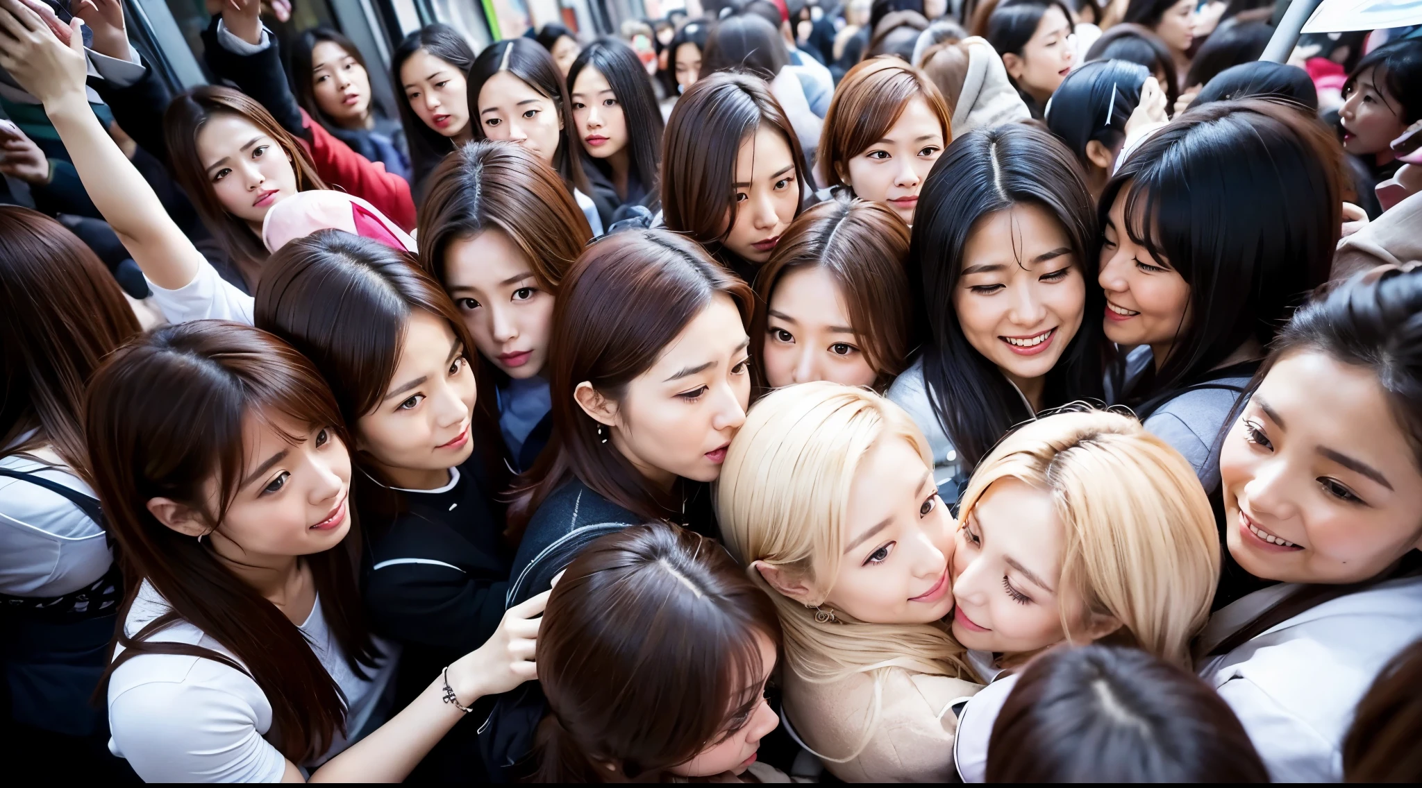 An ultra-high picture quality、realisitic、1000 women Women in Japan in group photograph Crowd of women Surrounded by many women, looked down upon by many women One woman is surrounded by thousands of women A man is being attacked by a large group of women. thousands of women,1000 women、thousands of women hugging、ultra-detailliert、Realistic、A train full of girls 、Looks like it's full and painful、Tens of thousands of girls are looking down on me, All Girls. Angle from below 10,000 high school girls wearing underwear、Thousands of women cram onto trains、Inside a crowded train filled with women