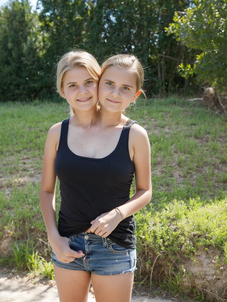 2heads, two headed girl, (a girl and a 12 year old (a blonde and a brunette:1.3), small breasts, very young