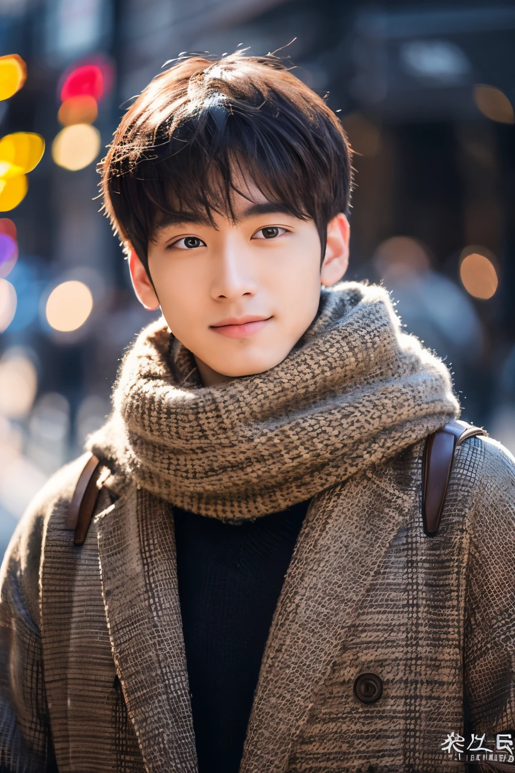 Photorealsitic, 8K full body portrait, a handsome, a 25-year-old man, A charming expression, detailed face details, TOKYOcty, Winters, Shibuya in the background