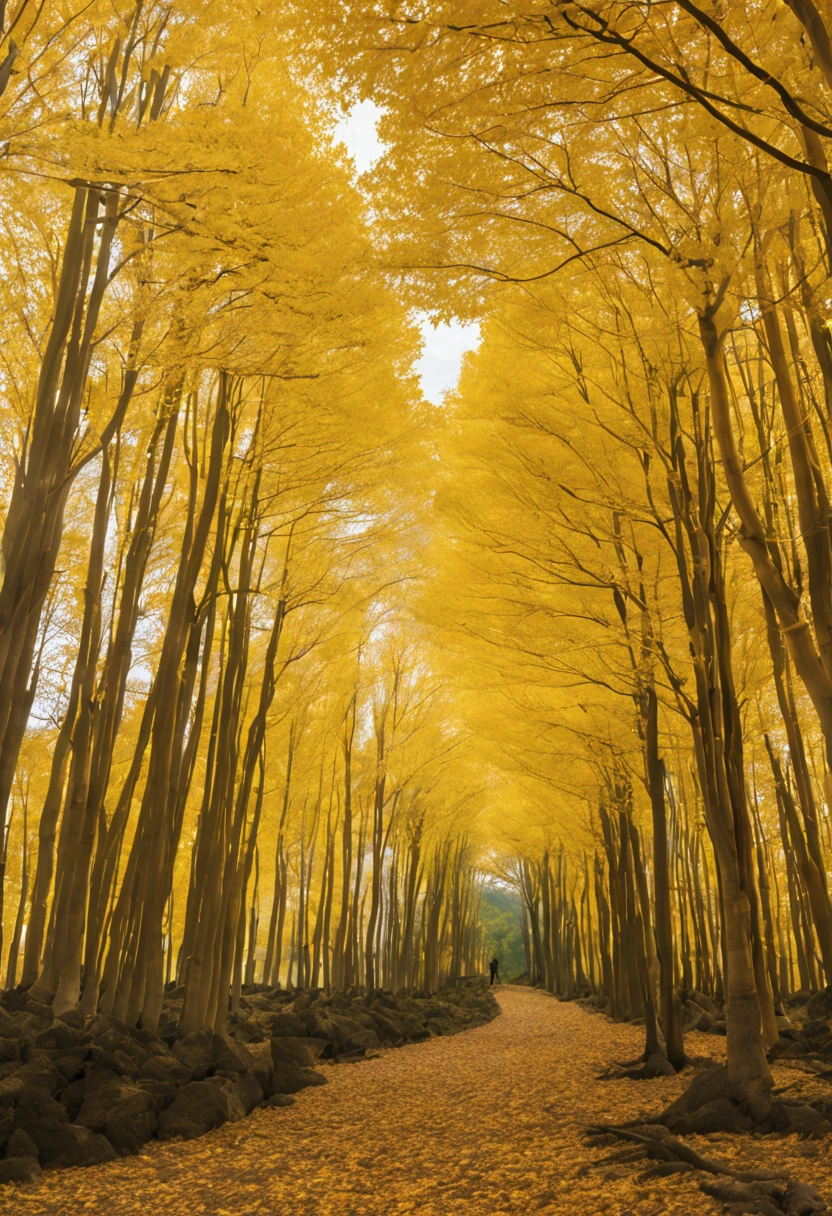 The vast ginkgo forest in autumn