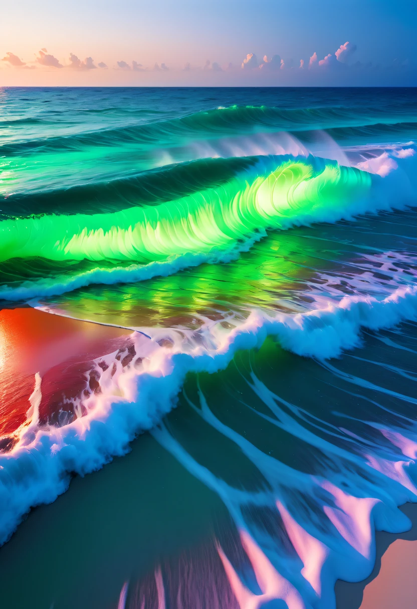 natta,The waves are surging,The sea breeze blowluorescent beaches reveal stunning ocean views,There will be blue light on the waves,Very mysterious and beautiful。Glowing waves,Night light appears on the waves,Natural phenomena,Biofluorescence,Various microorganisms become light sources,Emits a steady shimmer,Show all kinds of light,From light green to bright green to fiery red,Nduru Island even has deep purple and orange fluorescent beaches, Maldives,