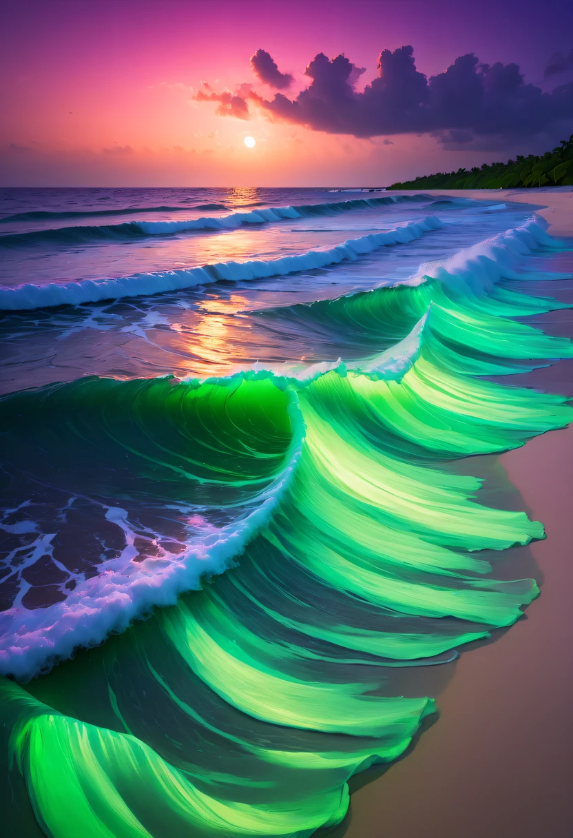 natta,surging in the waves,The sea breeze blowluorescent beaches reveal stunning ocean views,There will be blue light on the waves,Very mysterious and beautiful。Glowing waves,Night light appears on the waves,Natural phenomena,Biofluorescence,Various microorganisms become light sources,Emits a steady shimmer,Show all kinds of light,From light green to bright green to fiery red,Nduru Island even has deep purple and orange fluorescent beaches, Maldives,