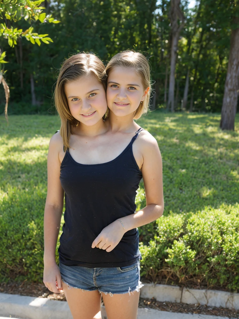2heads, two headed girl, (a 13 year old girl and a 12 year old girl:1.5), (a blonde and a brunette:1.3)