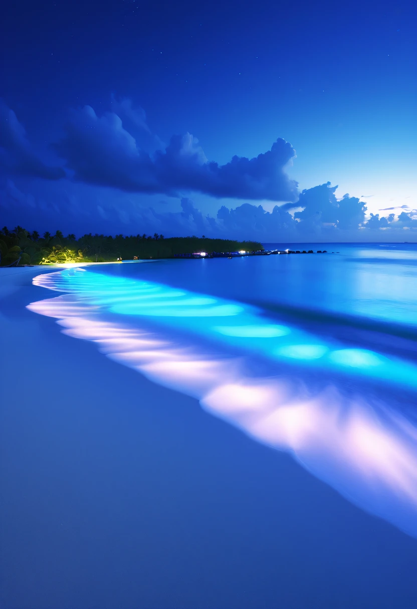 natta,There will be blue lights on the beach,surging in the waves、when the sea breeze blowluorescent beaches easily unfold magnificent sea views,Very mysterious and beautiful。glowing beach,Lights appear on the beach at night,Natural phenomena,Biofluorescence,Various microorganisms become light sources,Emits a steady shimmer,show light,Fluorescent beaches on Nduru Island, Maldives,