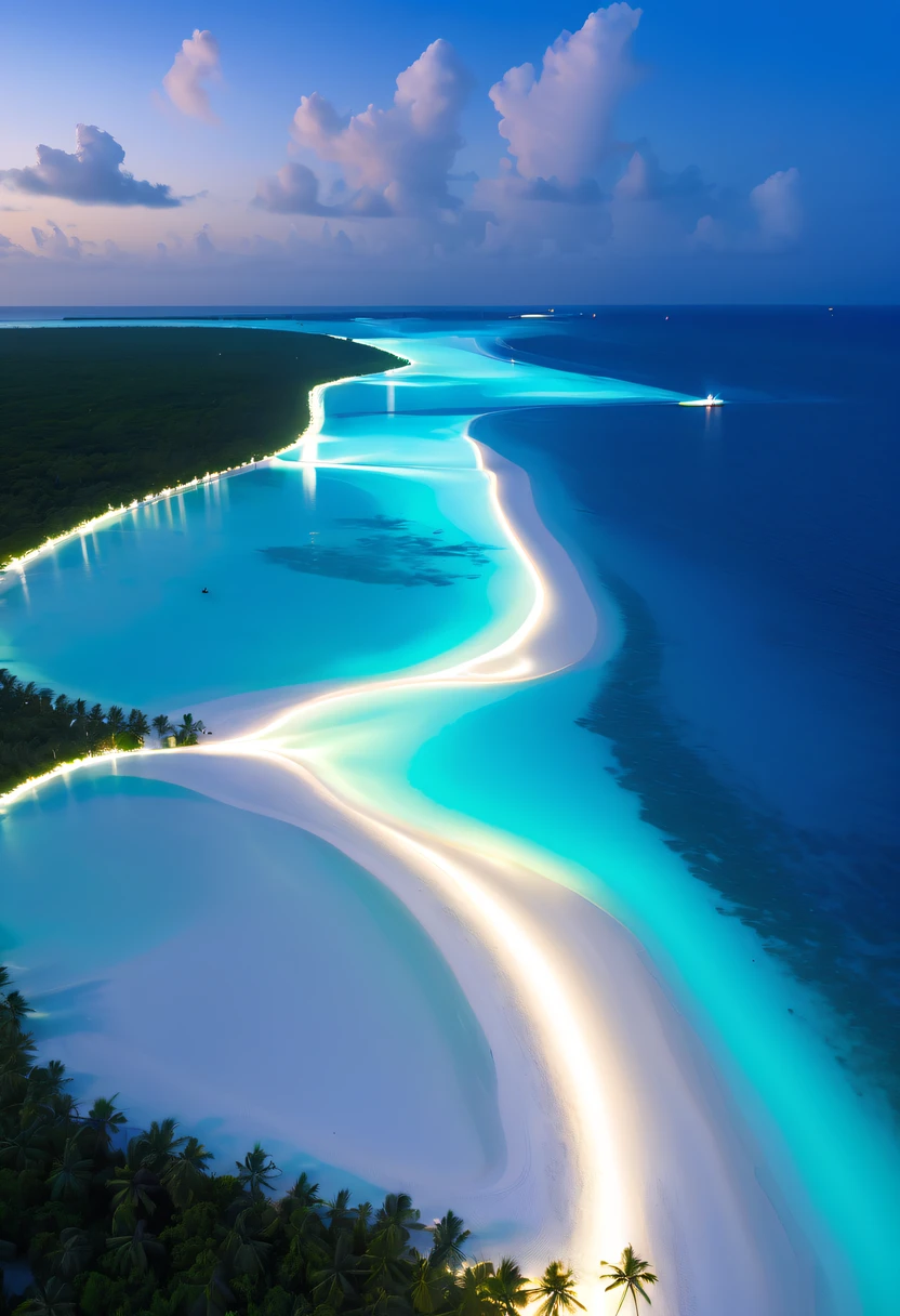 Fluorescent beaches on Nduru Island, Maldives,natta,There will be blue lights on the beach,Very mysterious and beautiful。glowing beach,Lights appear on the beach at night,Natural phenomena,Biofluorescence,Various microorganisms become light sources,Emits a steady shimmer,Show all kinds of light,surging in the waves、when the sea breeze blowluorescent beaches easily unfold magnificent sea views