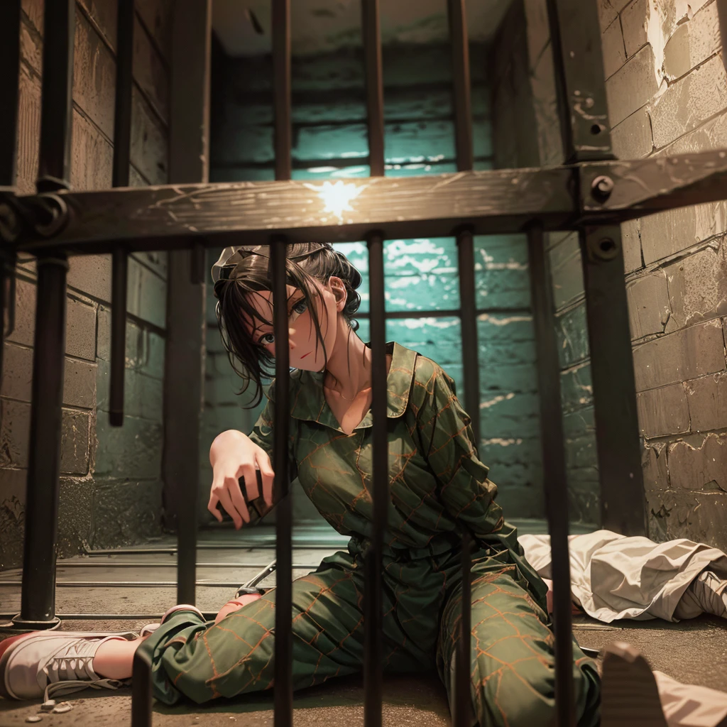 Woman sitting on the floor of a prison cell, sitting in a prison, in a prison cell, stood in a cell, sitting in a dark prison cell, in the Prison, in prison, in a small prison cell, the woman is Behind bars, promo still, prisoner, prison cell, prison, Behind bars, with prison clothing, olivia pope, tv show still