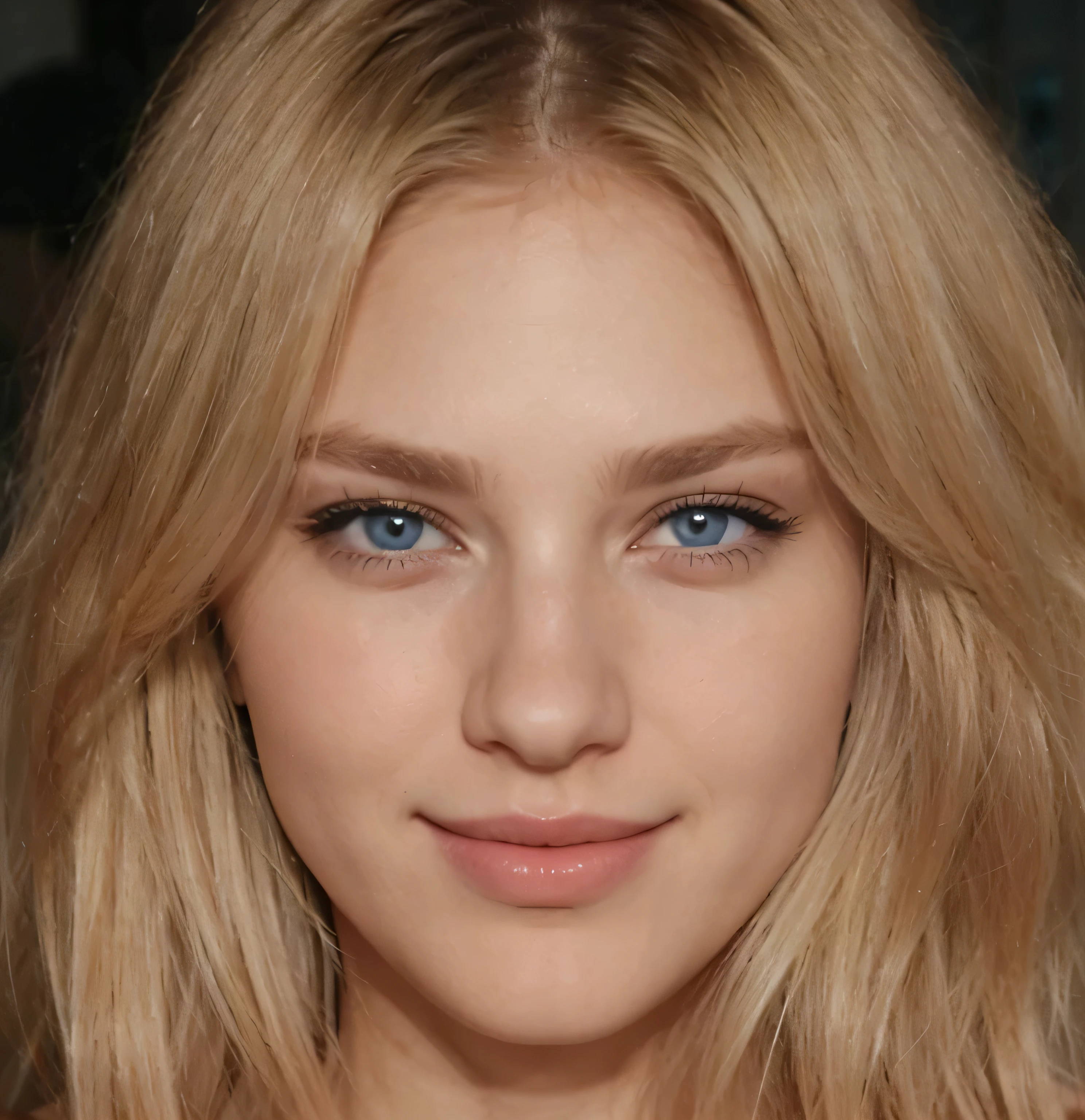semi-rounded cheeks, portrait, light blue eyes, blond hair, young, beauty, white, happy, thin almond eye