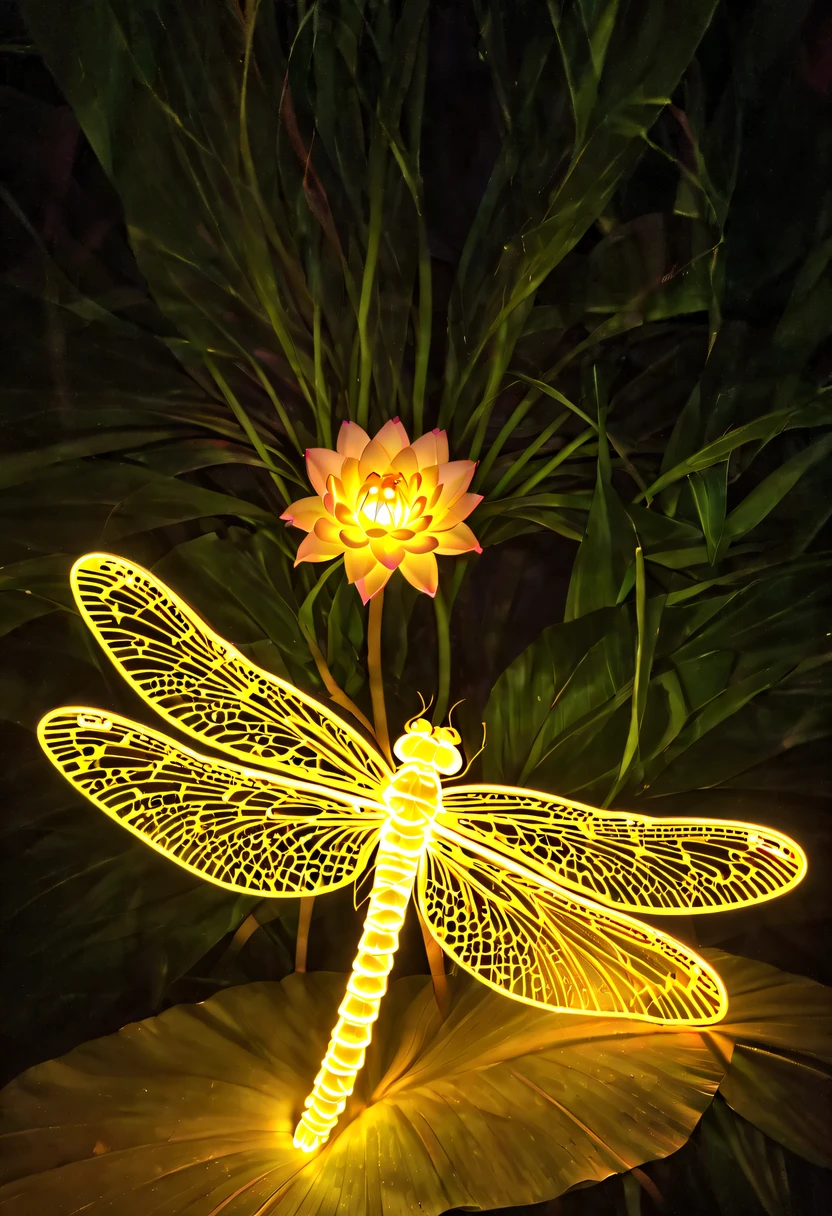 (glowing dragonfly:1.5),natta,lotus flower