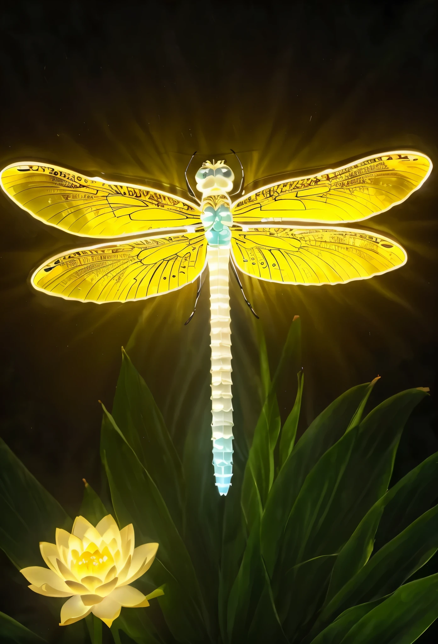 (glowing dragonfly:1.5)，natta，lotus flower