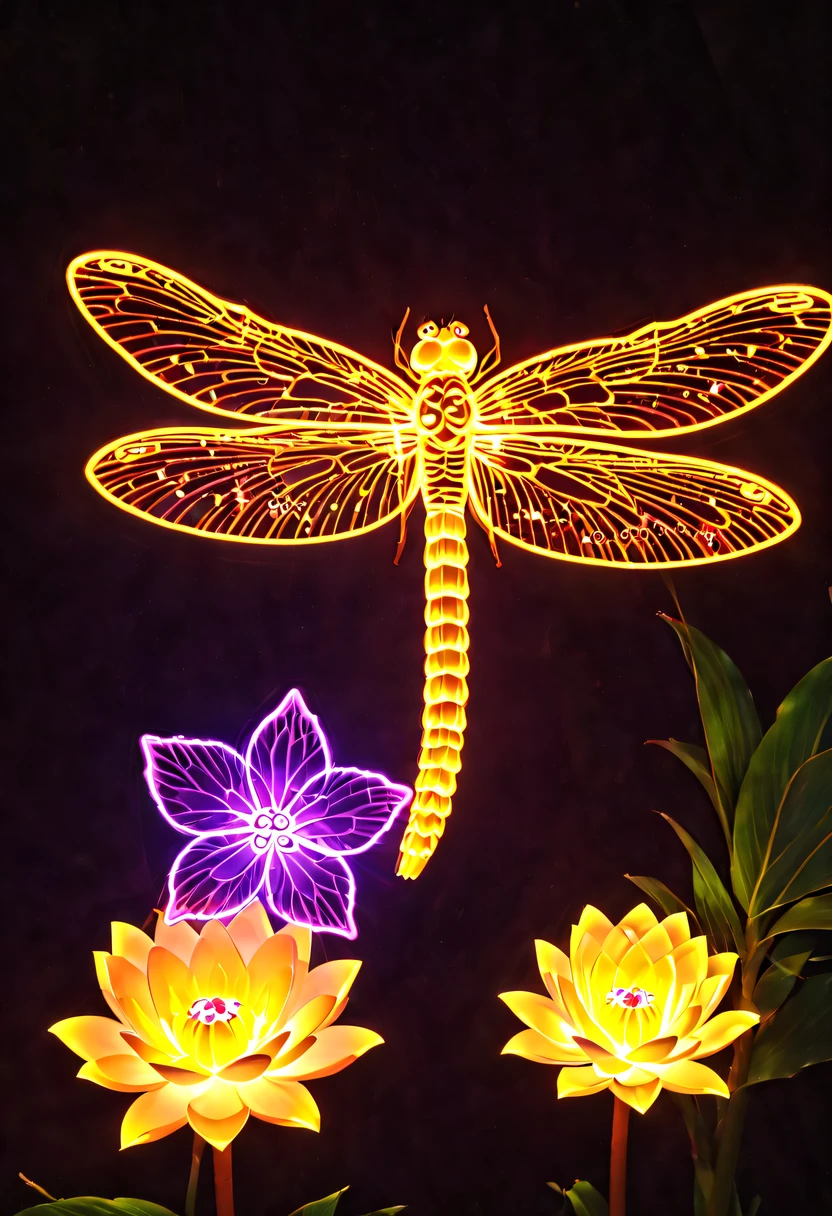 (glowing dragonfly:1.5)，natta，lotus flower