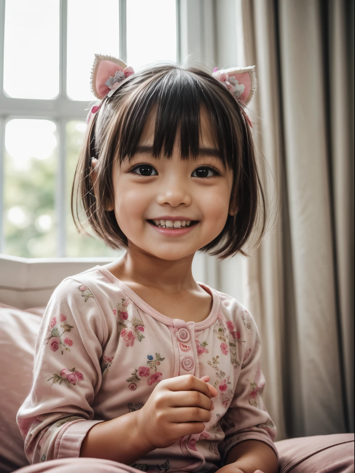 ChatGPT
ChatGPT
Four-year-old Asian girl, exuberant joy, playful squint, beaming smile, bob-cut dark hair with bangs, floral hair clip, pink floral fleece top. Captivated by a glowing, bent light stick, creating a halo effect on her delighted face. Camera: Nikon D850, Lens: 85mm f/1.4 for depth and bokeh. The room is warm, cozy, with plush toys and a cream sofa, safe and nurturing atmosphere. Shot from slightly below eye level to capture the light source and her radiant expression in one intimate portrait, embodying childhood wonder and the joy of discovery.