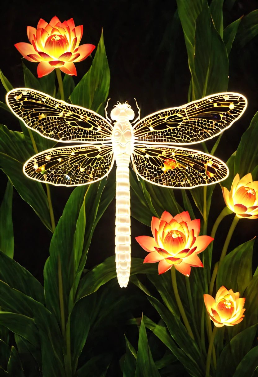 (glowing dragonfly:1.5),natta,lotus flower