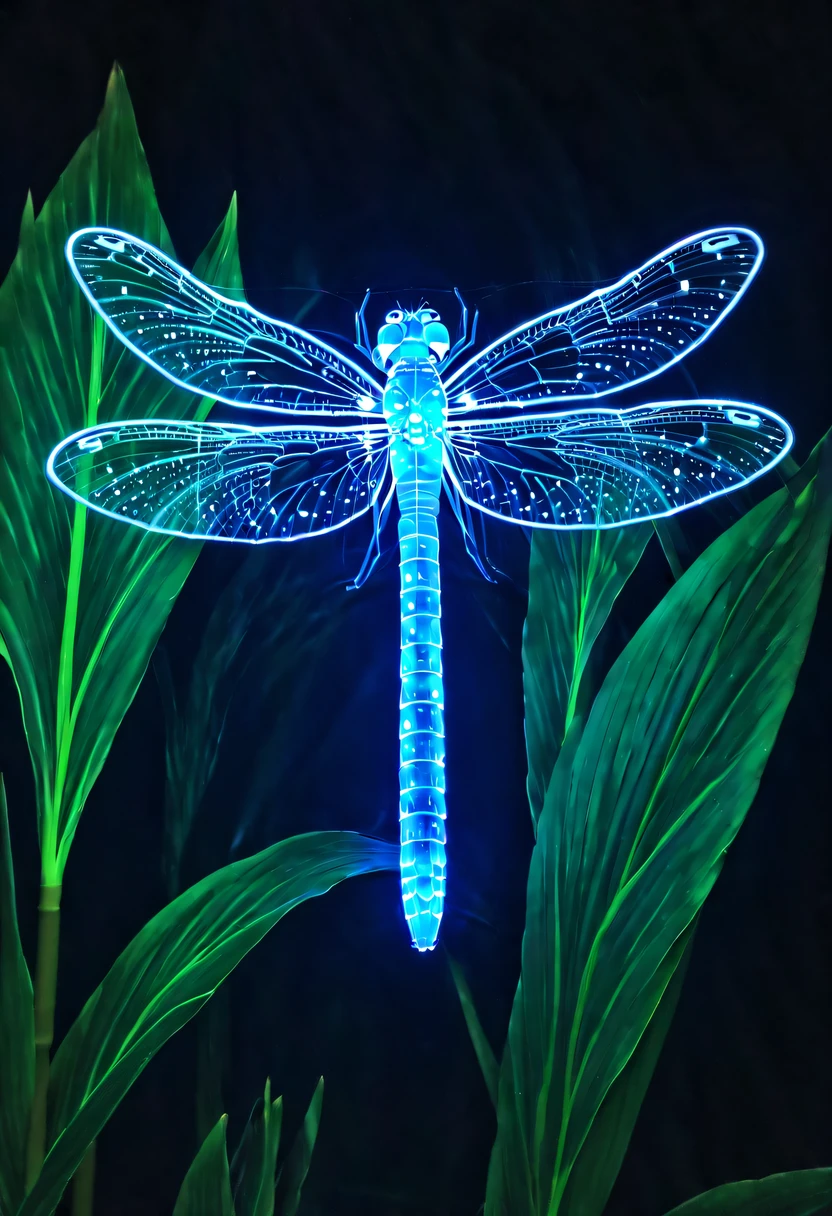 (glowing dragonfly:1.5)，natta，lotus flower