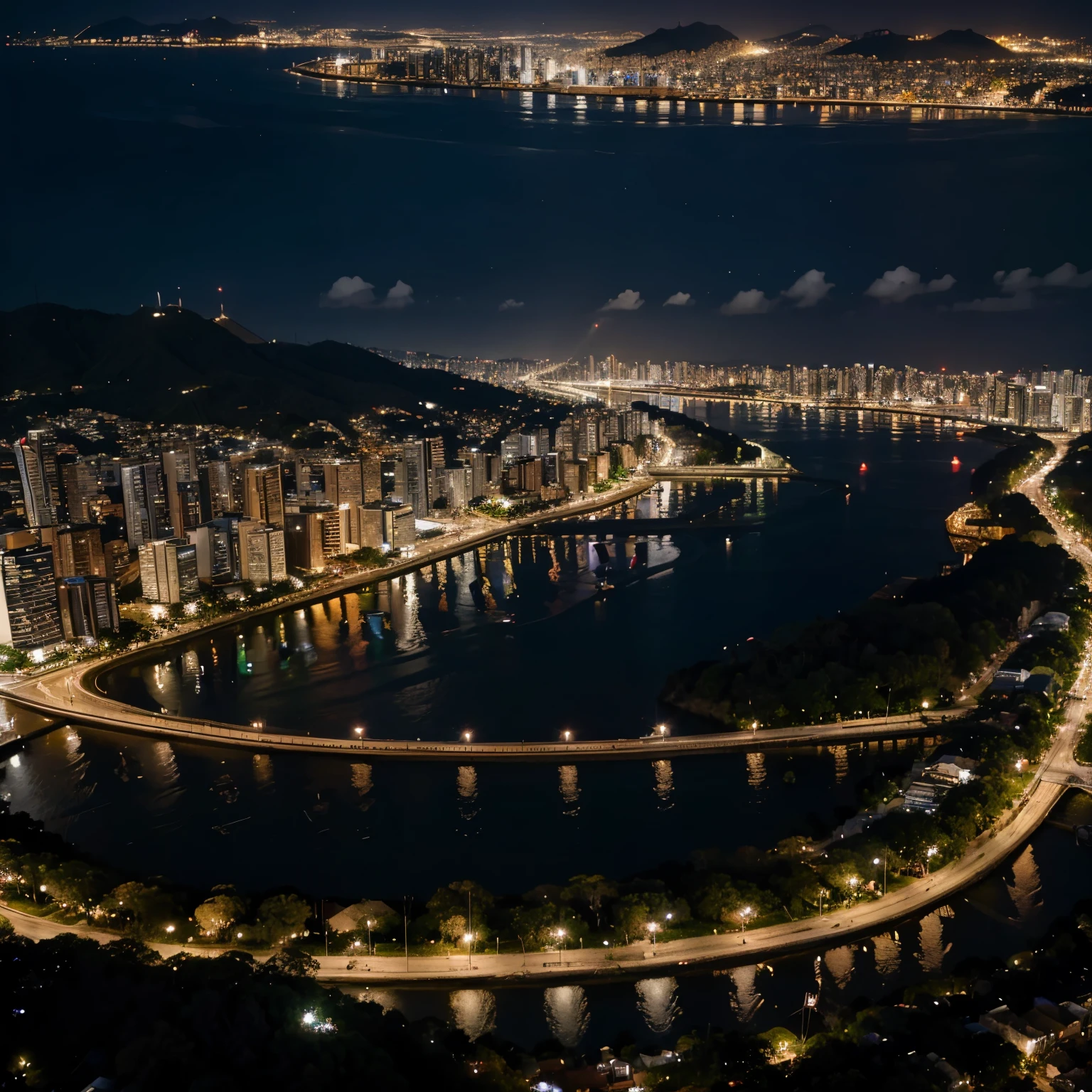 Capital city, 4k, hills, forest, coastline, Brazilian city, night
