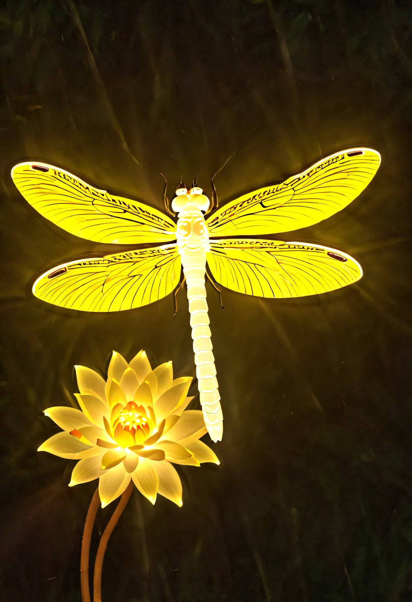 (glowing dragonfly:1.5)，natta，lotus flower