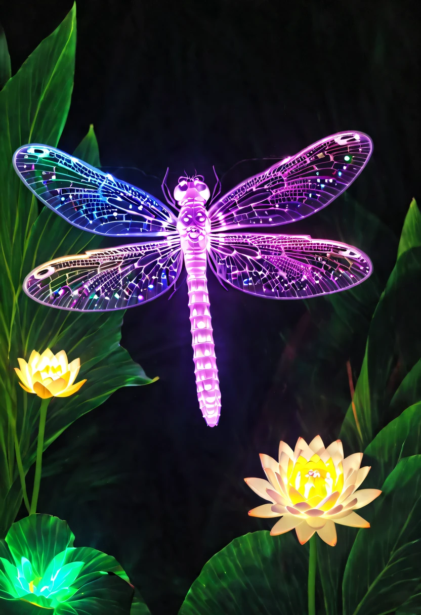 (glowing dragonfly:1.5),natta,lotus flower