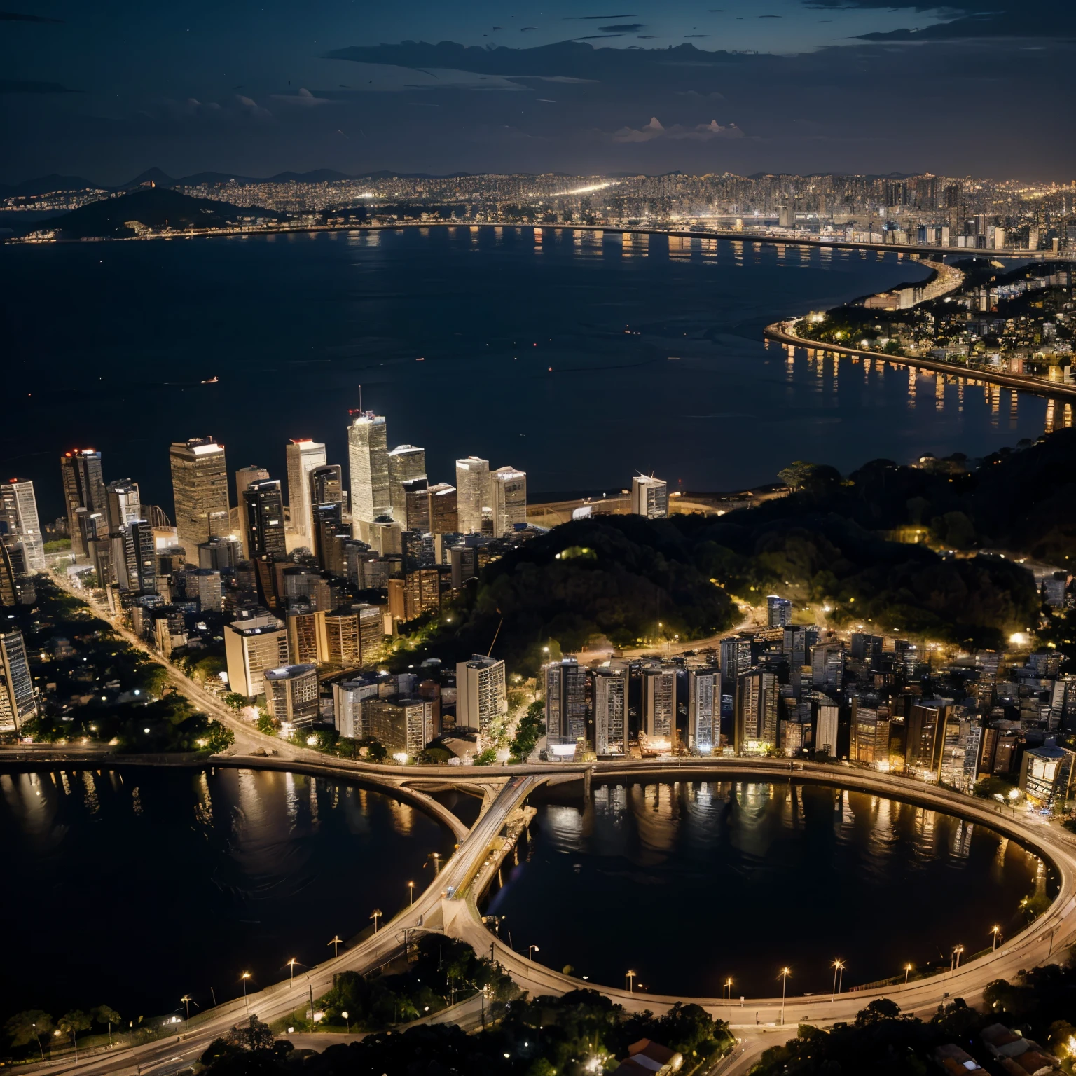 Capital city, 4k, hills, forest, coastline, Brazilian city, night