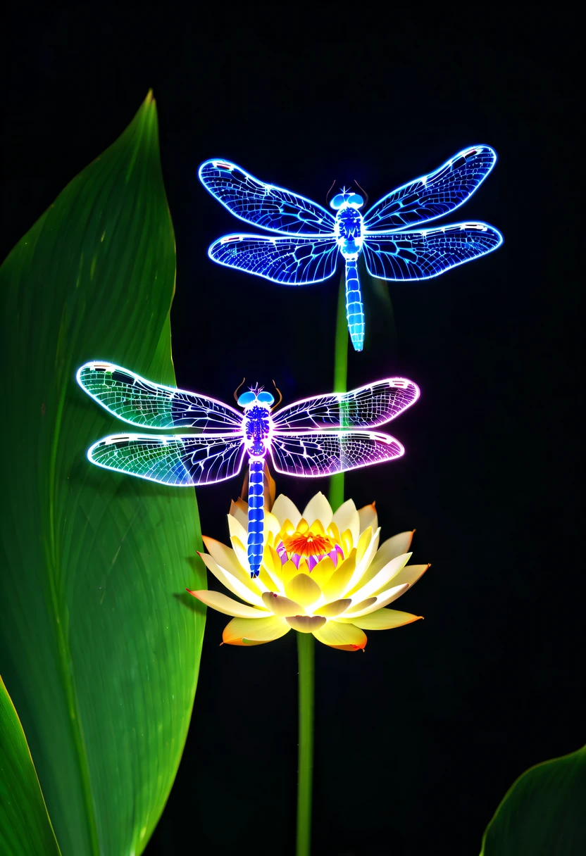 (glowing dragonfly:1.5),natta,lotus flower