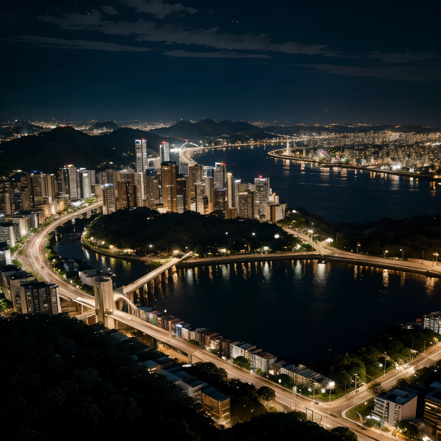 Capital city, 4k, hills, forest, coastline, Brazilian city, night