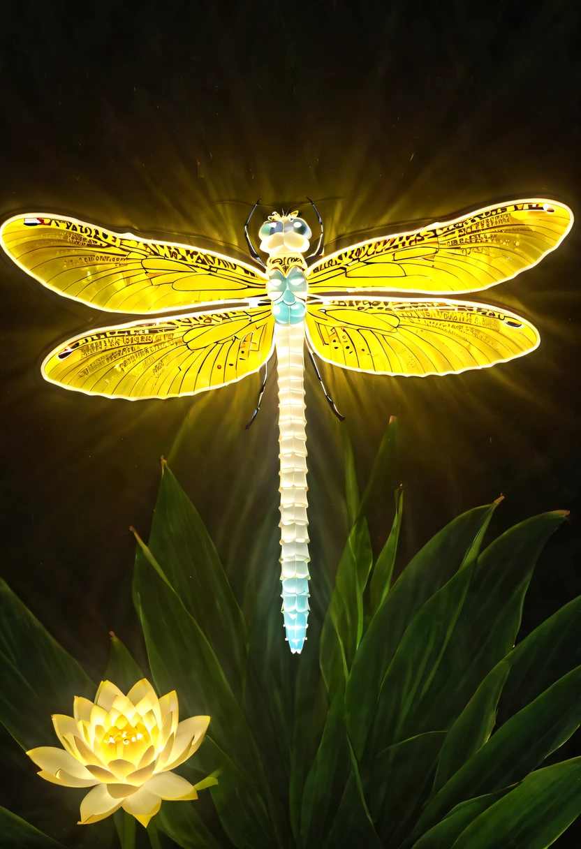 (glowing dragonfly:1.5),natta,lotus flower