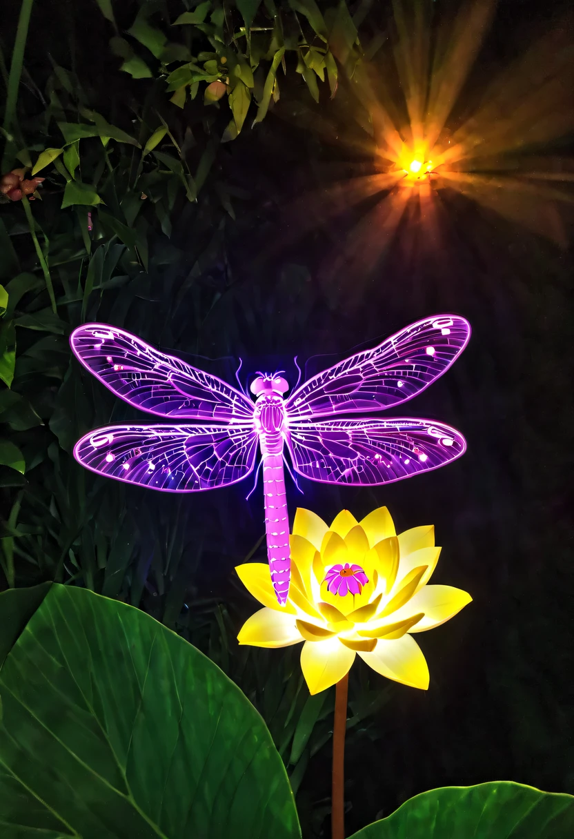 (glowing dragonfly:1.5),natta,lotus flower