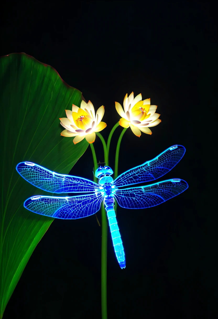 (glowing dragonfly:1.5),natta,lotus flower
