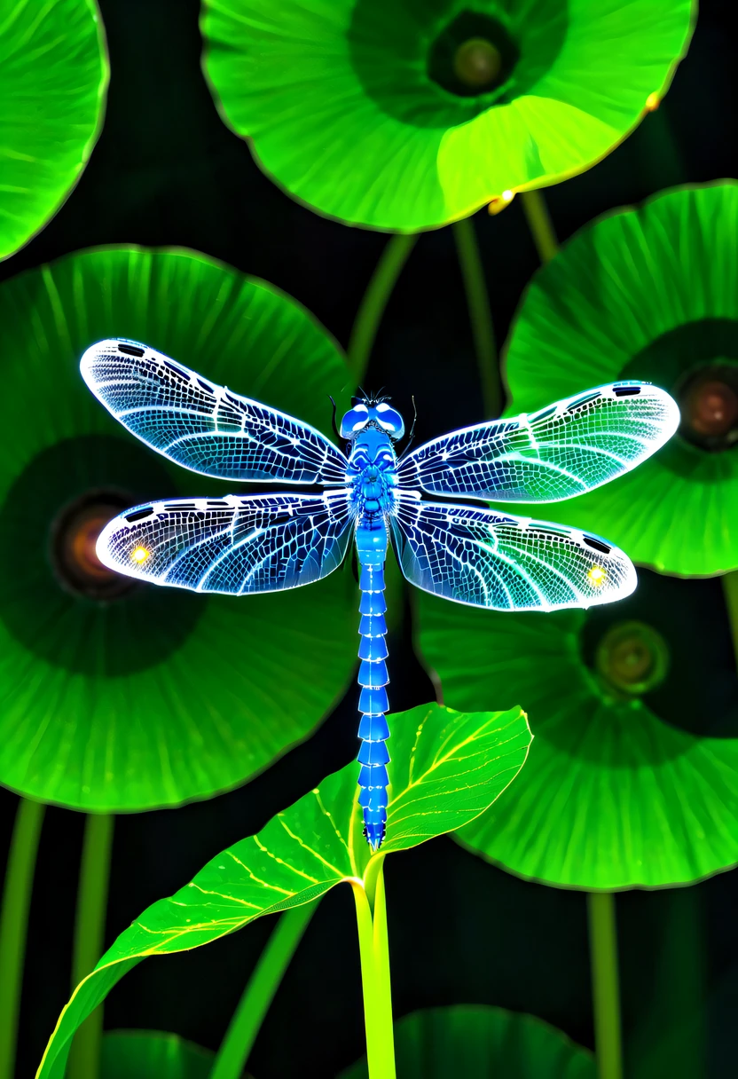 (glowing dragonfly:1.5)，natta，lotus flower