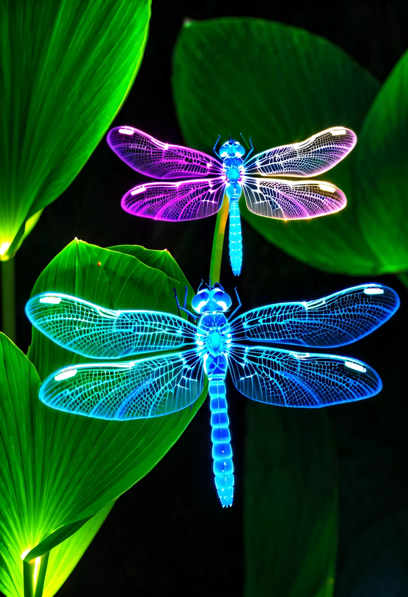 (glowing dragonfly:1.5)，natta，lotus flower