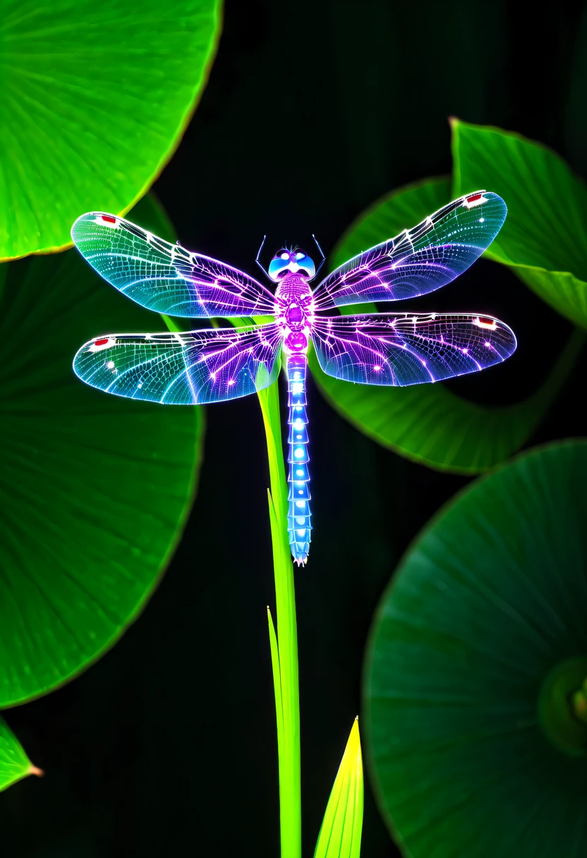 (glowing dragonfly:1.5),natta,lotus flower