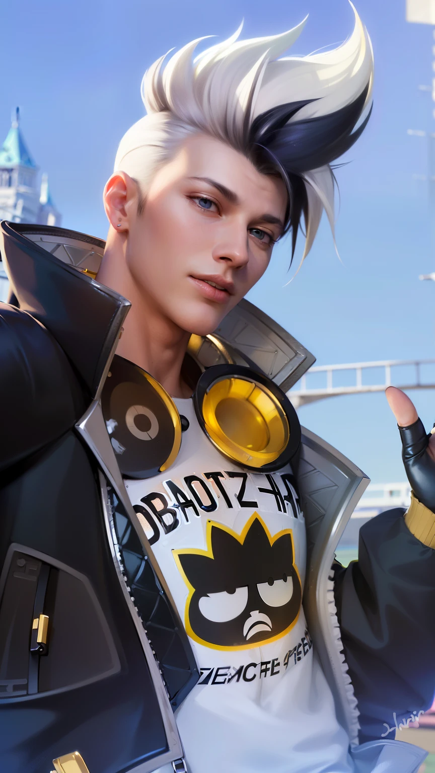 masculine male, masterpiece, ((perfect eyeest quality, (semirealism:1.9), beautiful lighting, (extremely detailed CG unity 4k fhd wallpaper), High Detail, Sharp focus, dramatic outdoors, 1 boy ,19 years old, white hair, black hair, light purpel eyes, smile.