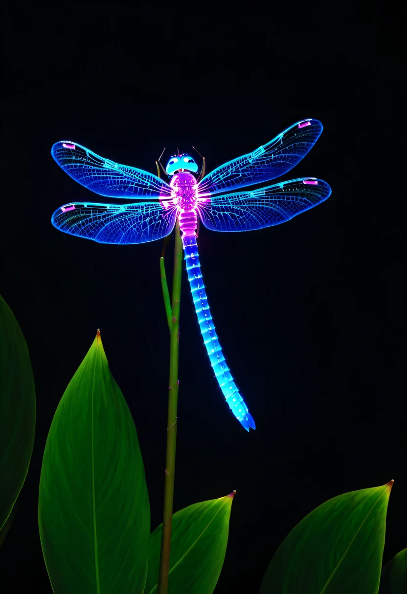 (glowing dragonfly:1.5),nighttime scene,lotus tip