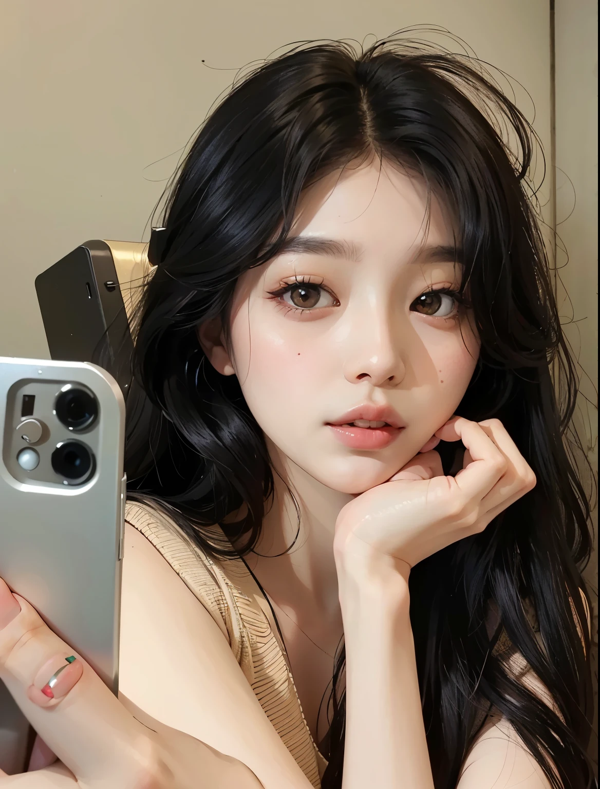 there is a woman taking a selfie with her cell phone, bae suzy, jaeyeon nam, jinyoung shin, heonhwa choe, young adorable korean face, beautiful south korean woman, korean face features, gorgeous young korean woman, gongbi, wan adorable korean face, ulzzang, beautiful young korean woman, korean girl, popular south korean makeup