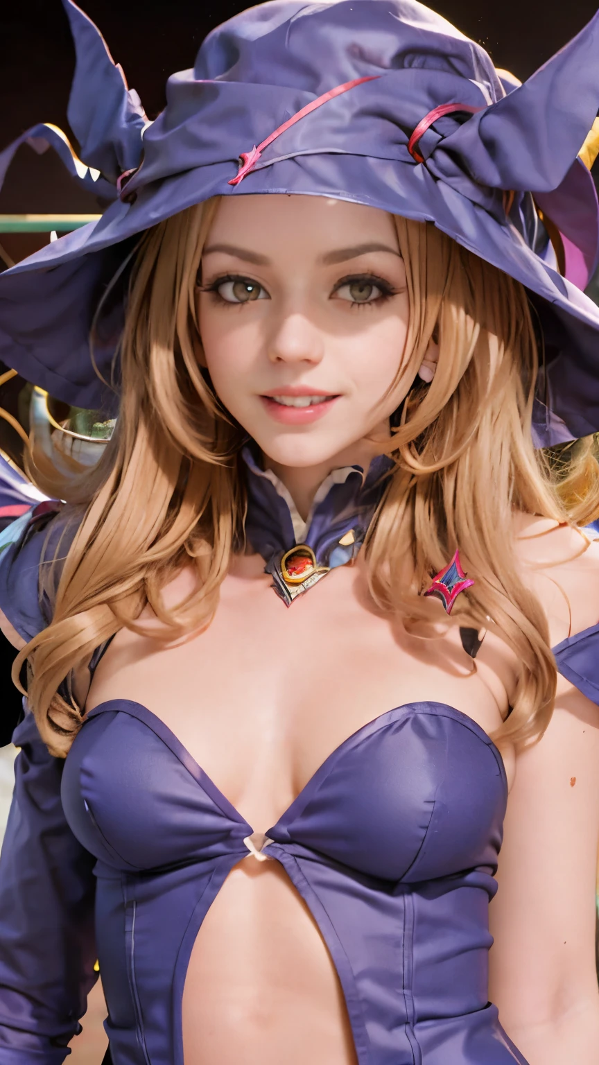 Woman in dark magician cosplay, smile,